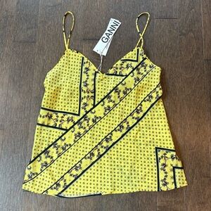 NWT Ganni Silk Blend Camisole Tank, Size 38, elevated beautiful bandana vibe